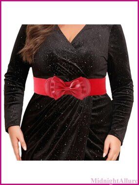 Plus Size Wide Elastic Waist Belt Stretch PU Leather Bow